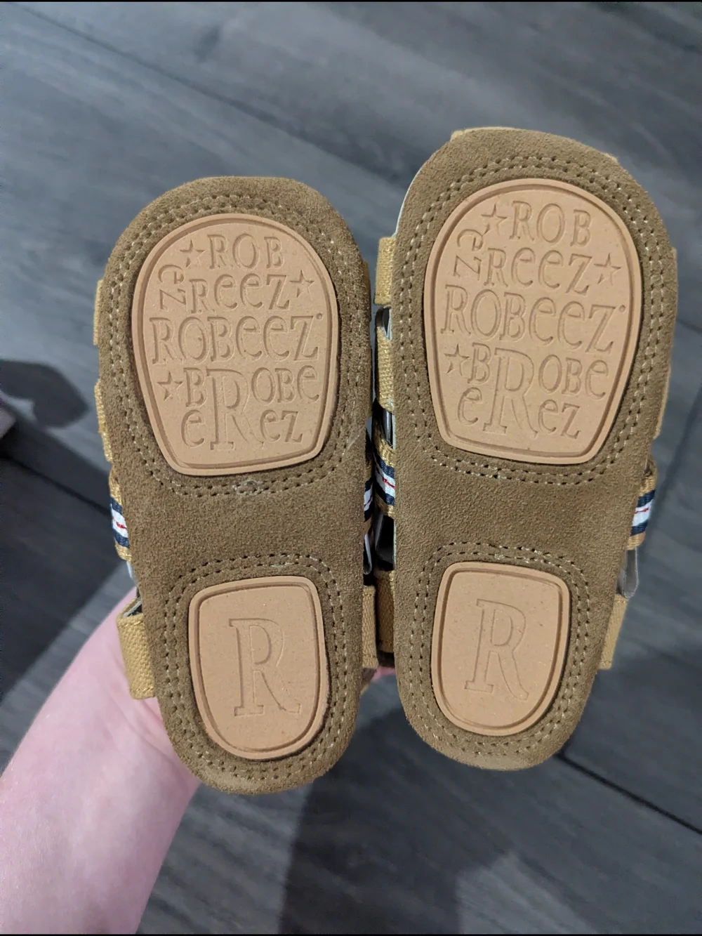 Robeez First Kicks Striped Mustard Canvas Baby Sandals